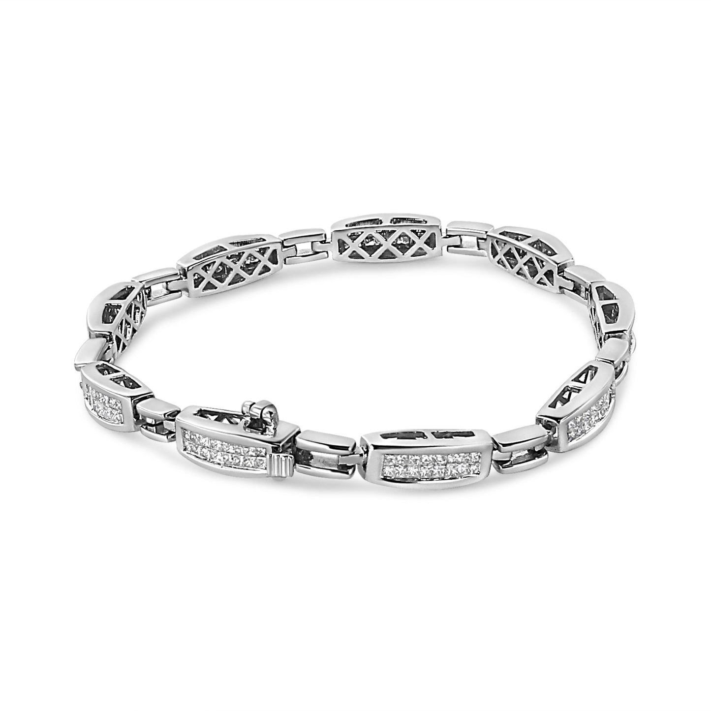 14K White Gold 2.00 Cttw Invisible-Set Princess Diamond Bracelet - 7.25"