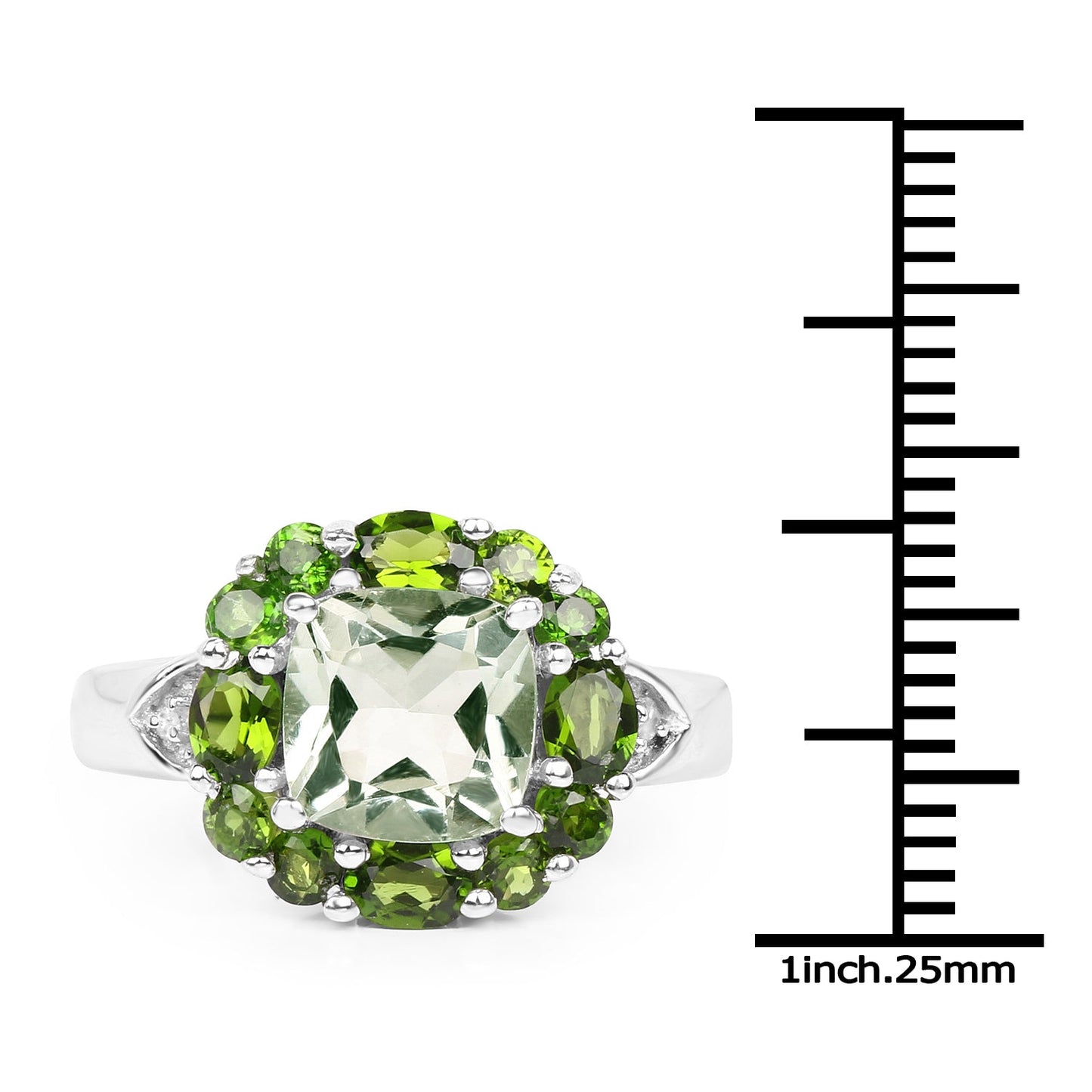 Anillo de Plata de Ley con Amatista Verde de 3.49 Quilates y Diopside Cromado