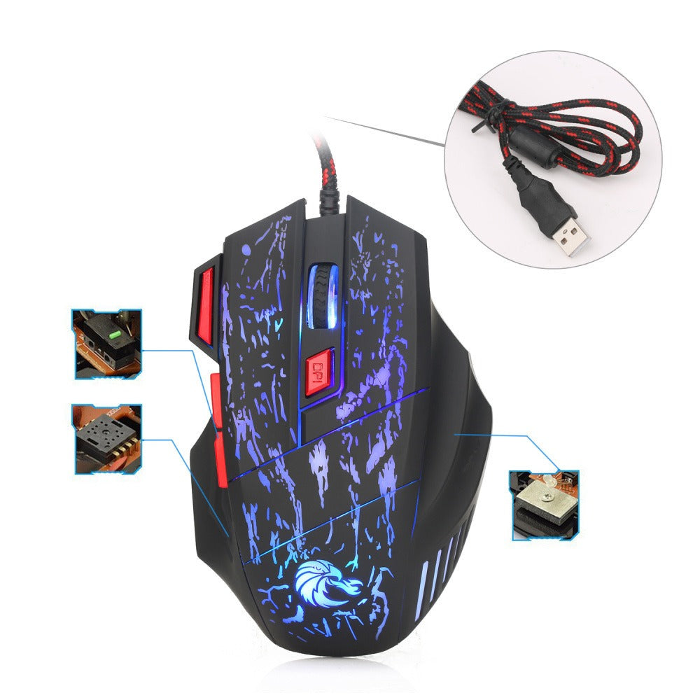 Flowing Crack Colorful Luminous Gaming Mouse Wired Blaze Bird Mouse - Korvel