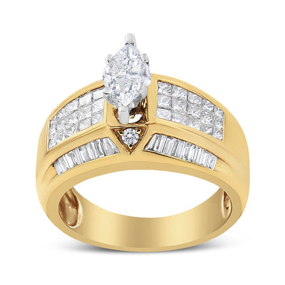 Anillo de Compromiso de Diamante en Oro Amarillo y Blanco de 14K