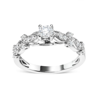 Bague de fiançailles vintage en or blanc 14K avec diamants - Taille 7