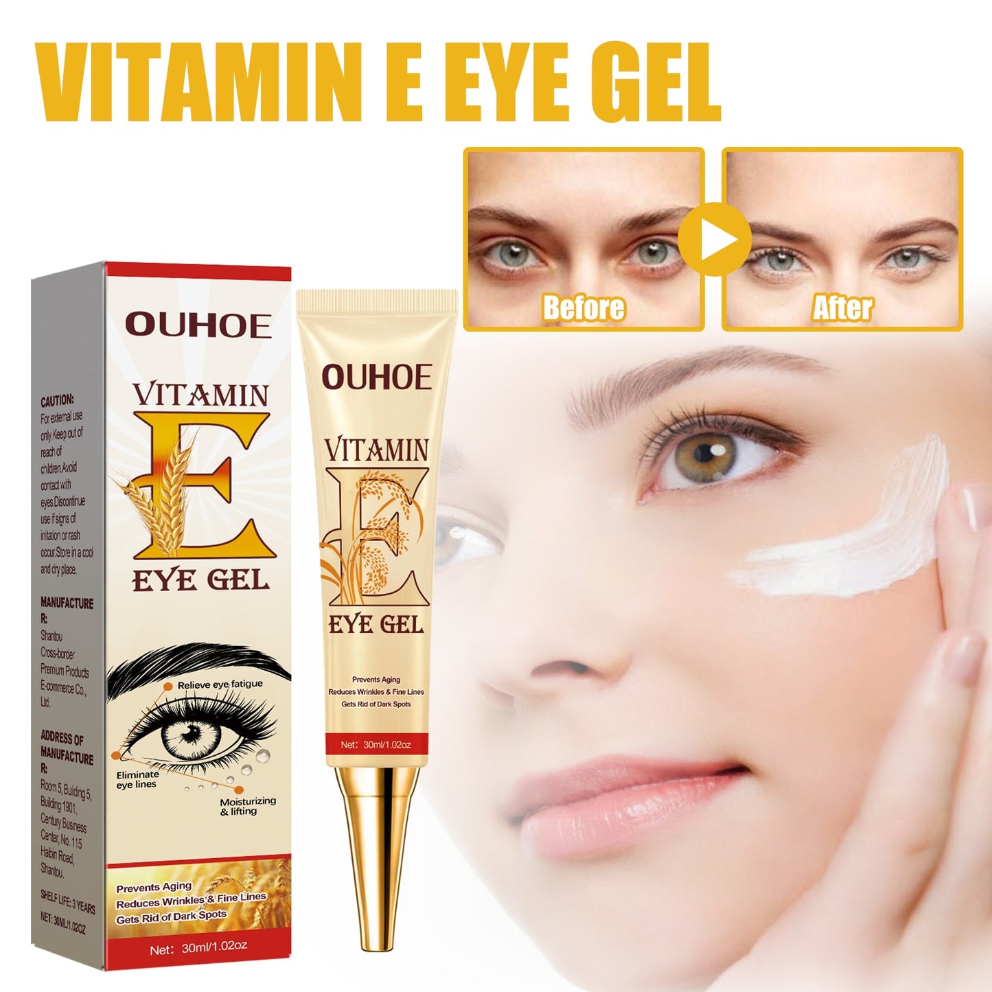 Crème pour les yeux à la vitamine E premium pour l'hydratation et la fermeté