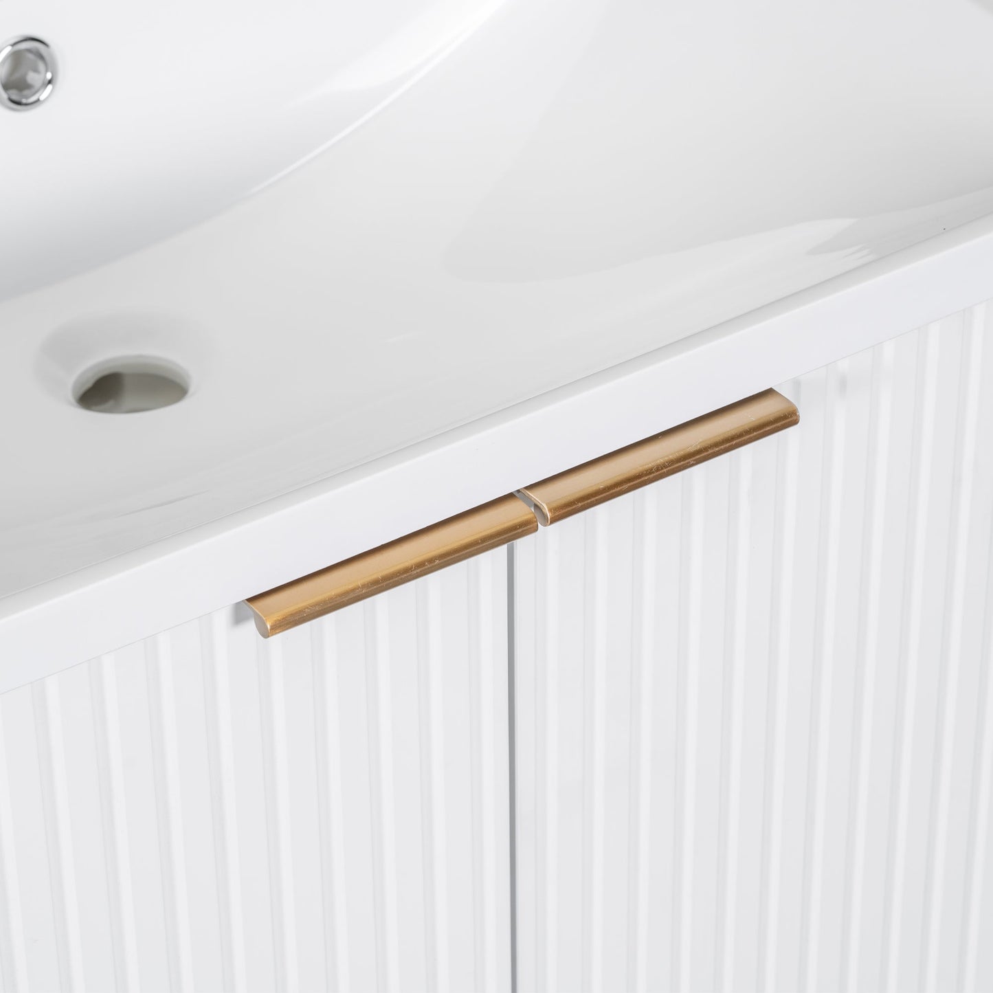 24" Bathroom Vanity with Sink, Bathroom Vanity Cabinet with Two Doors and Gold Metal Frame, Open Storage Shelf, White - Korvel