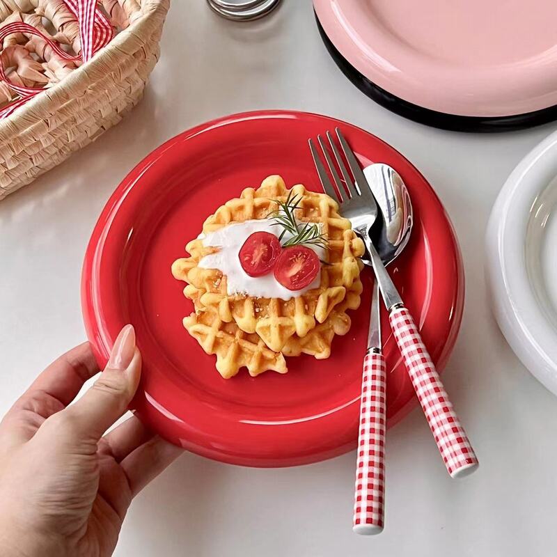 Ins - style Round Ceramic Food Plates. Thick - edged, creative Nordic tableware. Ideal for dessert, steak, pasta. - Korvel