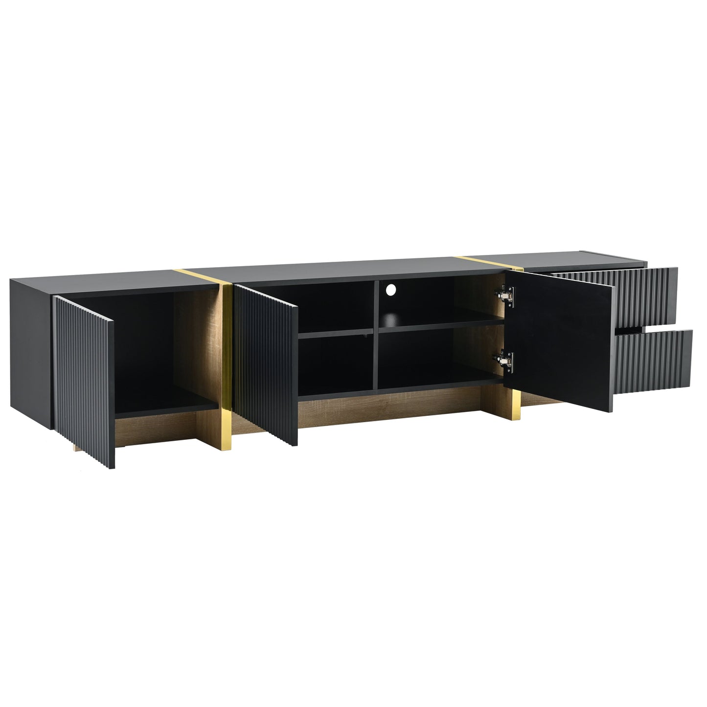 Luxury Fluted TV Stand for TVs Up to 80'', Modern Entertainment Center with Storage Cabinets & Drawers Black - Korvel