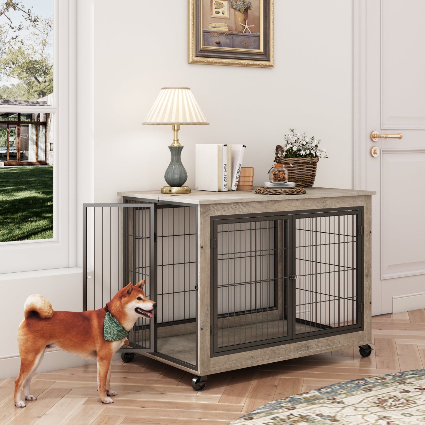 Table d'appoint pour chien de style mobilier sur roues