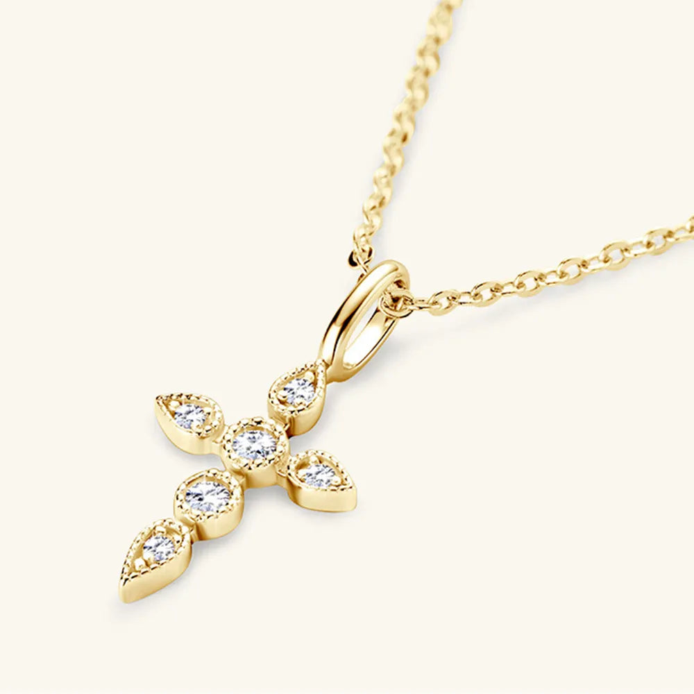 925 Sterling Silver Moissanite Cross Pendant Necklace - Korvel