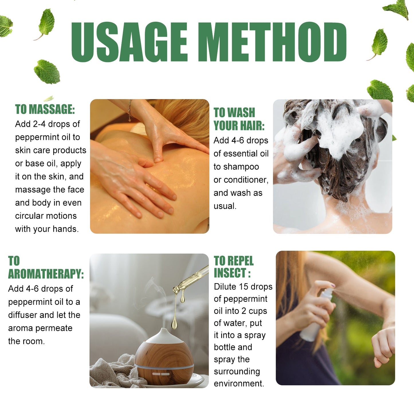 Aceite de Masaje Corporal Calmante con Esencia de Menta