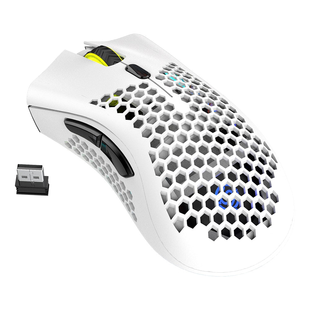 2.4GHz Wireless Gaming Mouse 7 Button 1600 DPI Adjustable RGB Backlit Rechargeable Mouse Lightweight Honeycomb Shell Gamer Mice - Korvel
