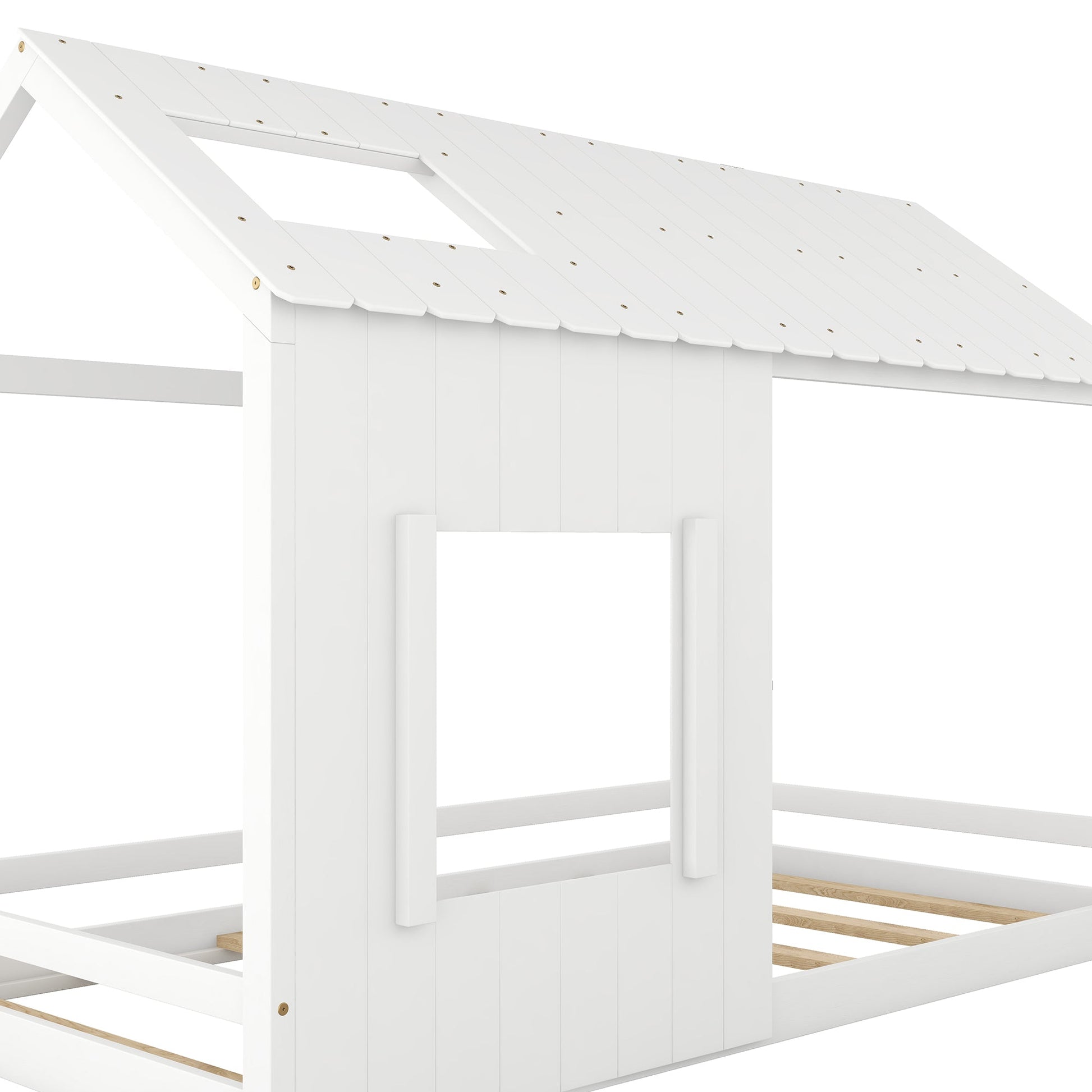Twin Size House Bed with Roof and Window - White - Korvel