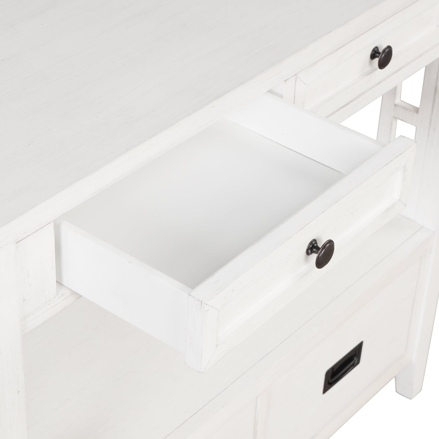 36'' Farmhouse Pine Wood Console Table Entry Sofa Table with 4 Drawers & 1 Storage Shelf (Antique White) - Korvel