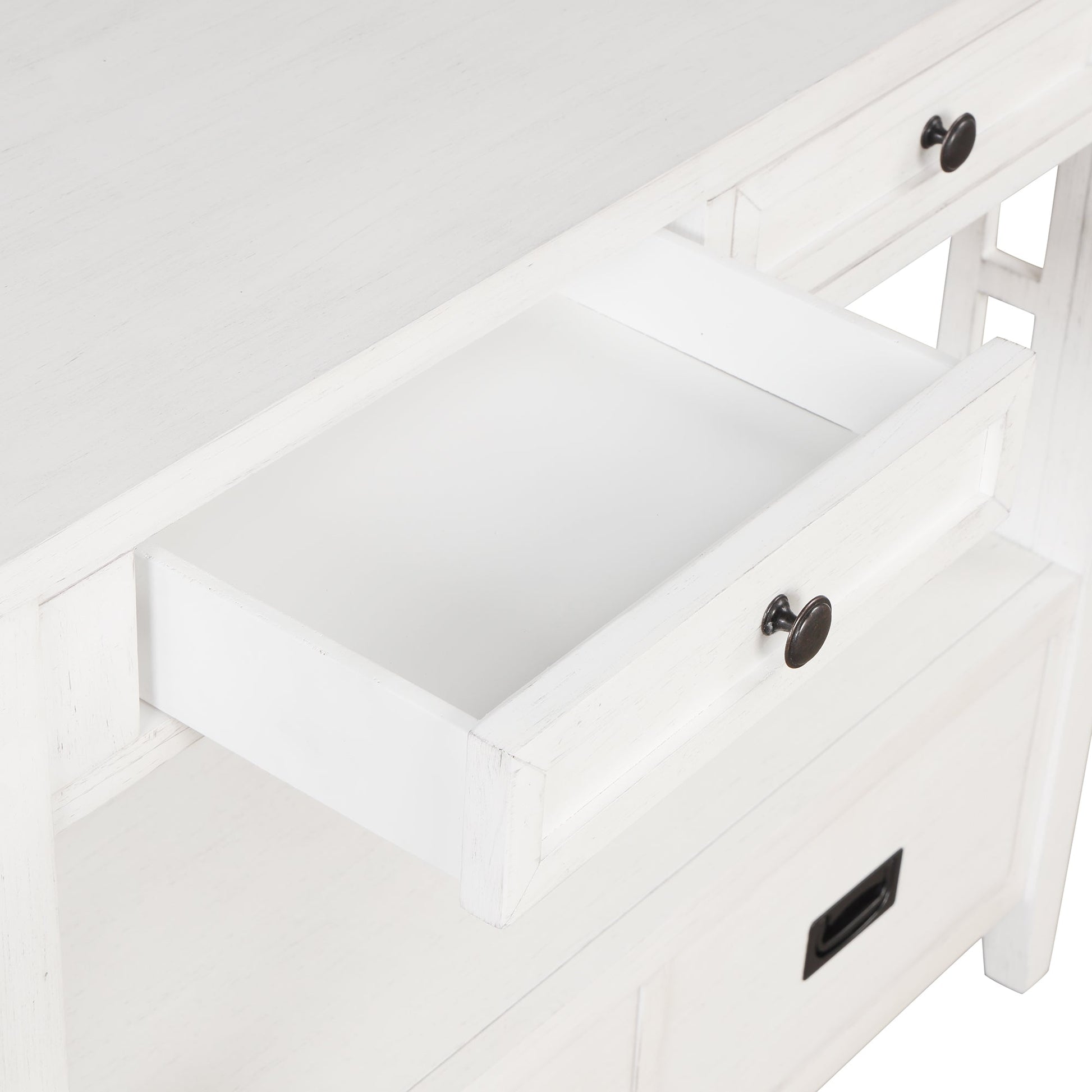 36'' Farmhouse Pine Wood Console Table Entry Sofa Table with 4 Drawers & 1 Storage Shelf (Antique White) - Korvel
