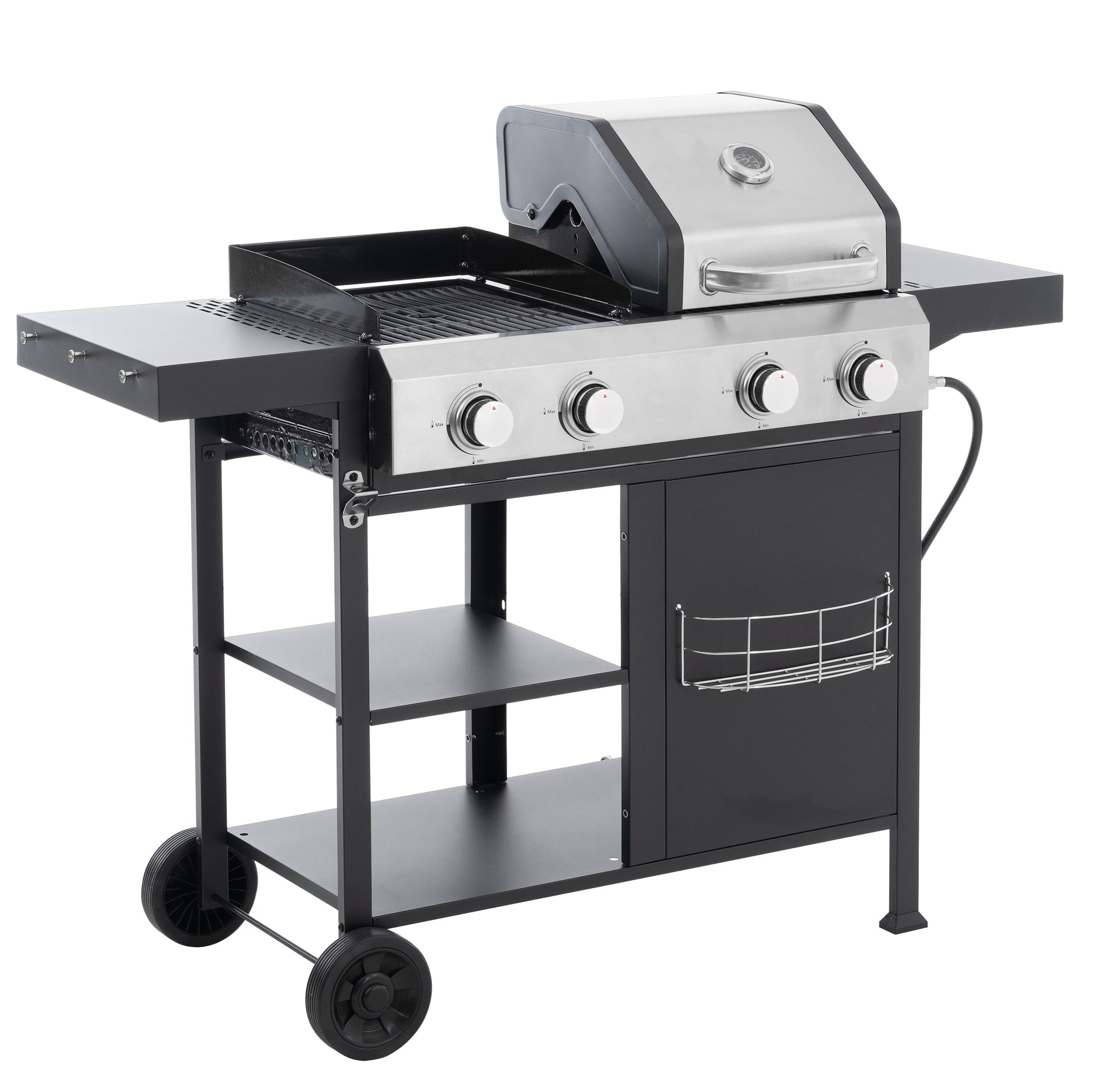 2+2 multifunctional gas barbecue grill and covered grill combination for outdoor cooking - barbecue, barbecue, pizza. - Korvel
