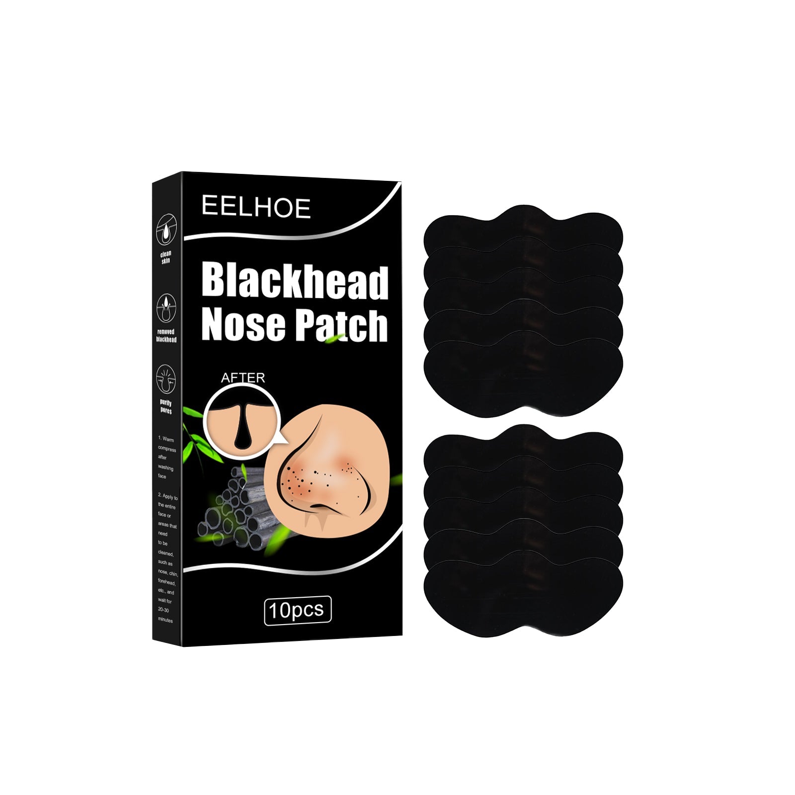 Black Pig Nose Patch, Bamboo Charcoal Remove Blackhead Acne Tear Nose Mask Patch - Korvel