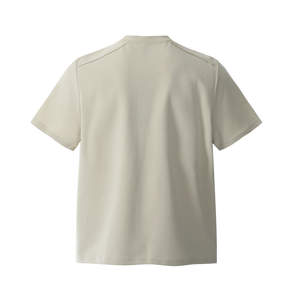 Zipper Design Heavyweight Short Sleeve T-Shirt Men's Loose Round Neck Half Sleeve Tee - Korvel