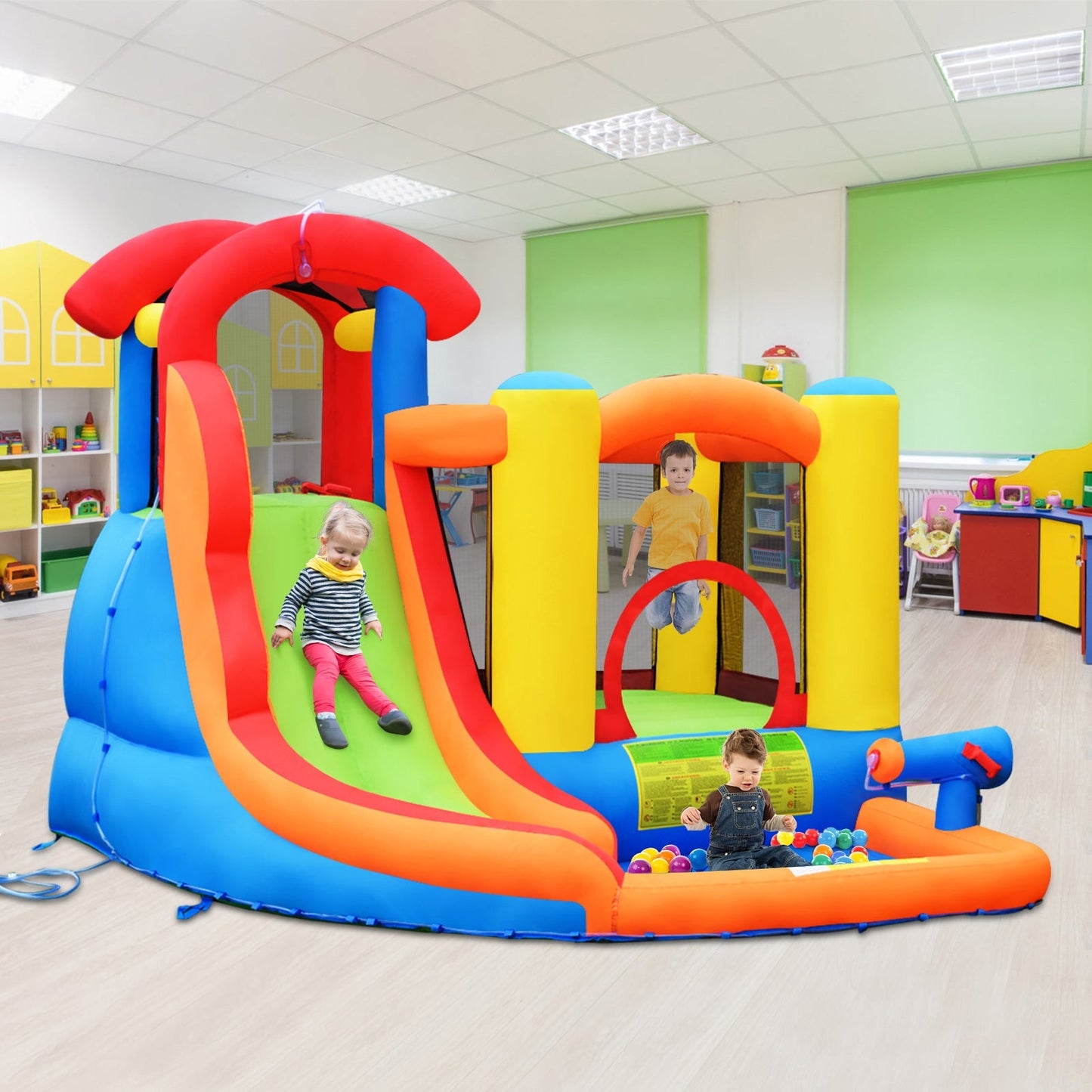 Casa Inflable de Deslizamiento de Agua Gbruno con Piscina y Cañón