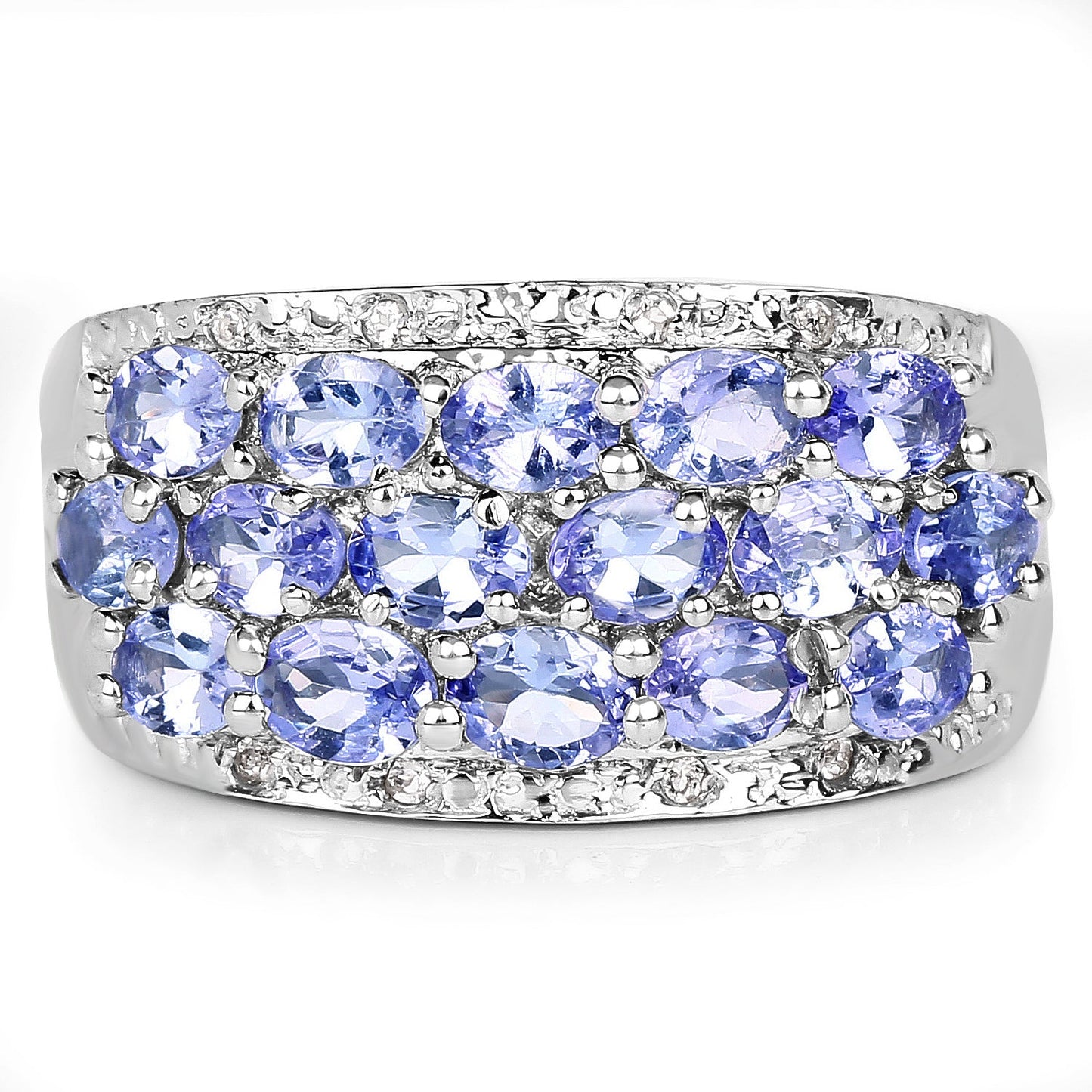 Anillo de plata esterlina con tanzanita genuina de 2.76 quilates y topacio blanco