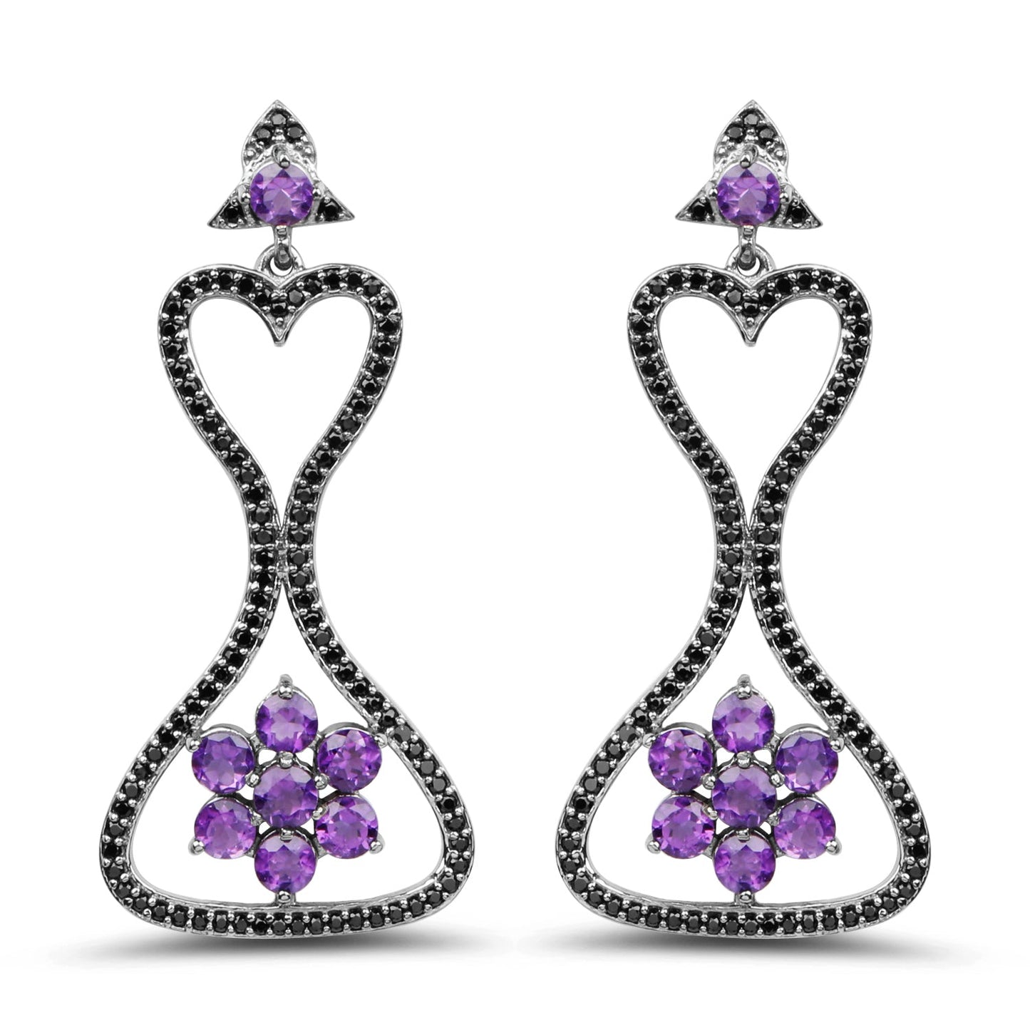 Boucles d'oreilles en argent sterling avec améthyste véritable de 6,31 carats et spinelle noir