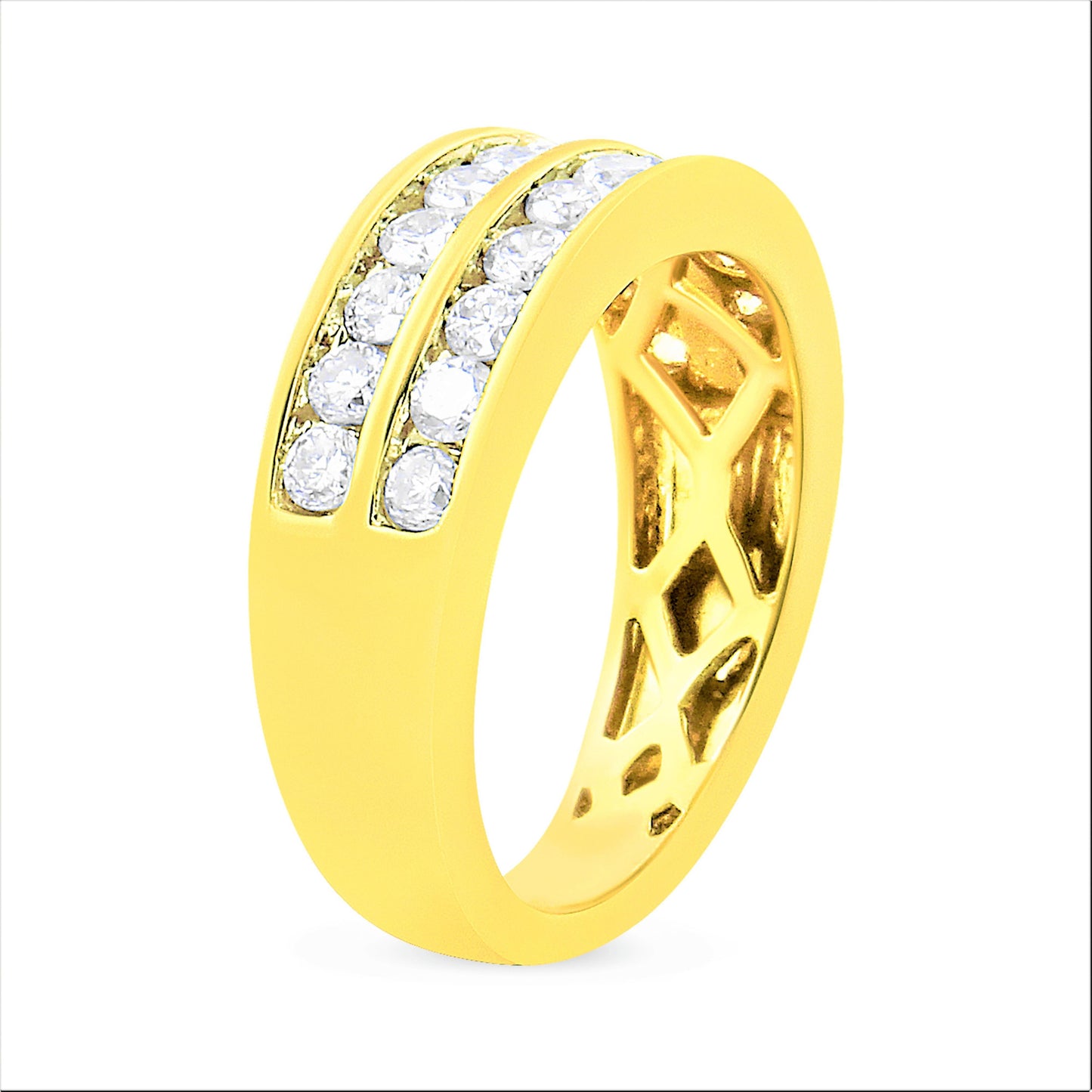 Anillo de banda de diamantes de dos filas de oro amarillo de 10K - Talla 6