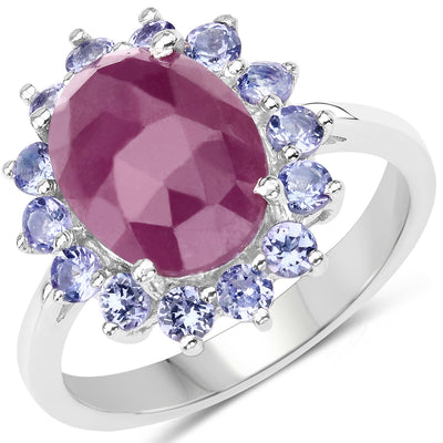 5.53 Carat Pink Sapphire & Tanzanite Sterling Silver Ring