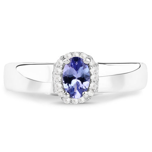 0.54 Carat Genuine Tanzanite and White Zircon Sterling Silver Ring