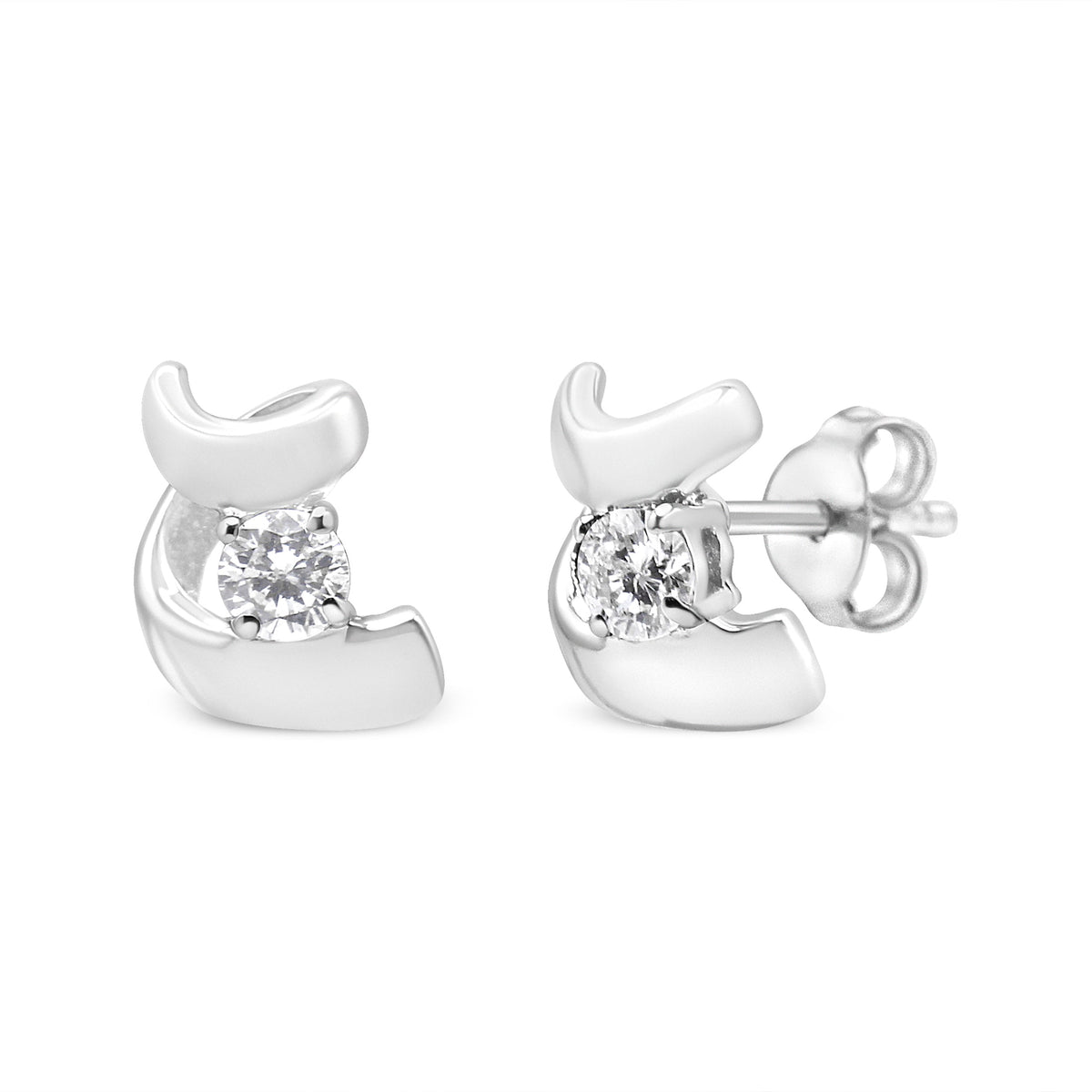 Pendientes de Stud de Diamantes en Espiral de Oro Blanco de 10K