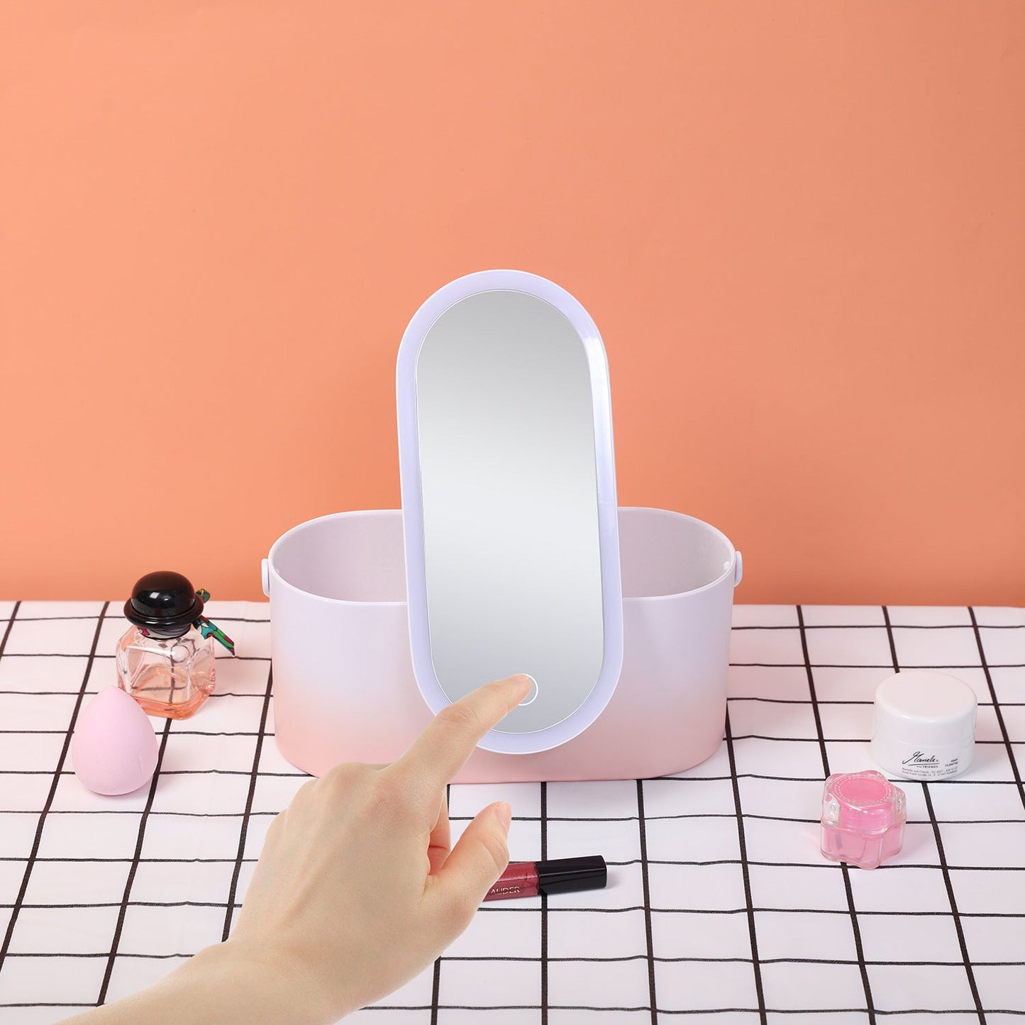 Portable LED Makeup Mirror with Storage Box