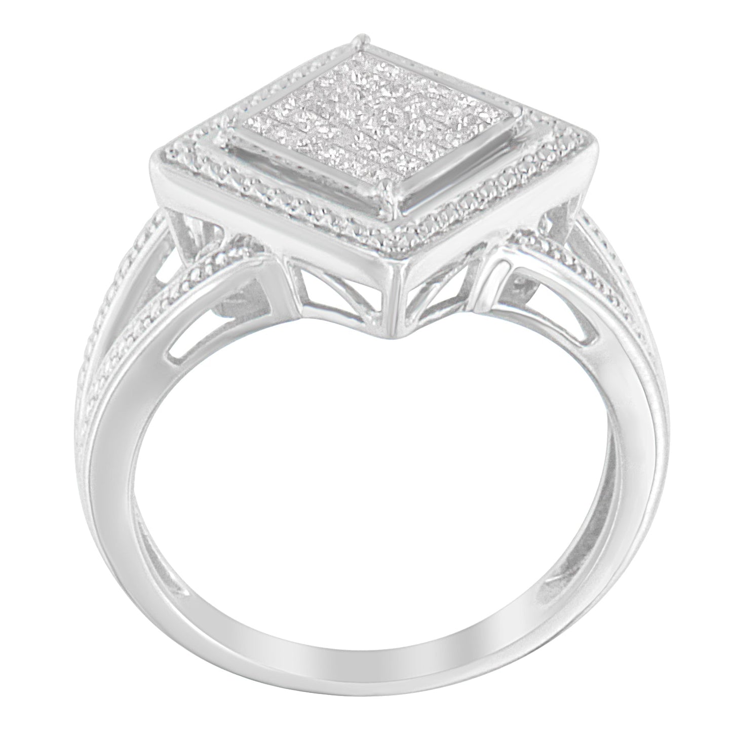 Anillo Halo de Diamante Corte Princesa de Plata Esterlina .925 - Tamaño 7