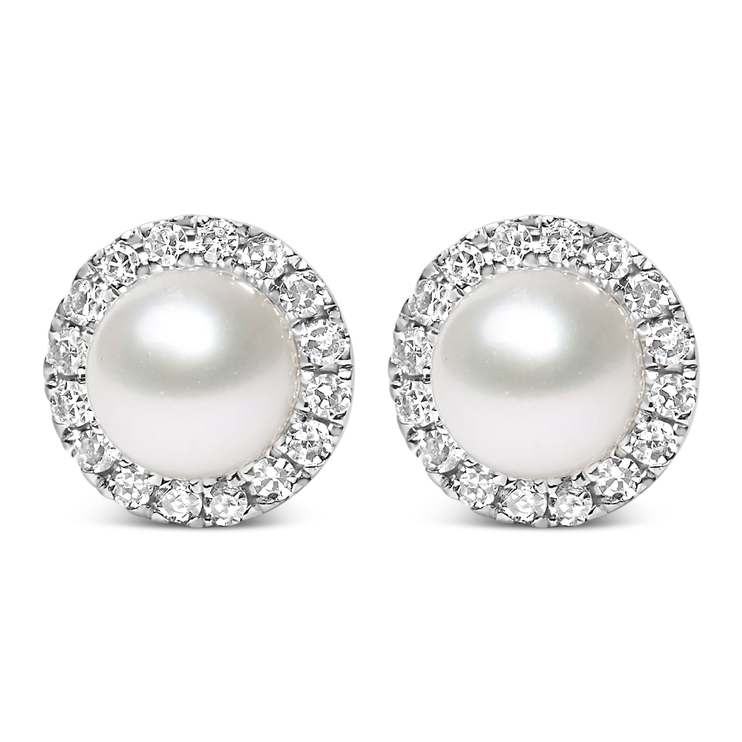 Boucles d'oreilles en or blanc 10K avec perles et diamants en halo