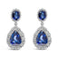 Boucles d'oreilles pendantes en or blanc 18K avec saphirs bleus et halo de diamants