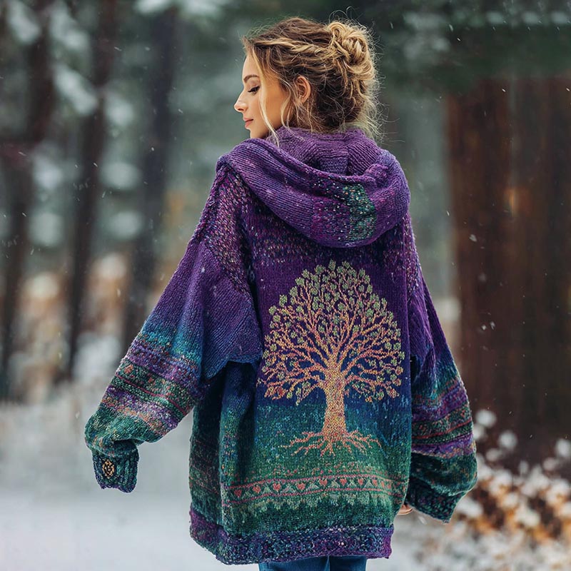 Cardigan à capuche avec imprimé Arbre de Vie