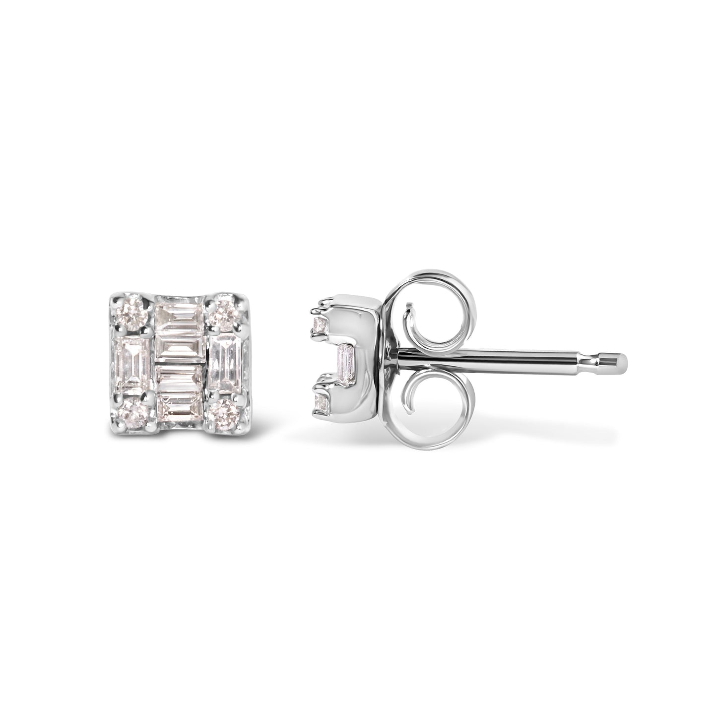 Pendientes de Stud Cuadrados de Diamante Mosaic de Oro Blanco de 10K