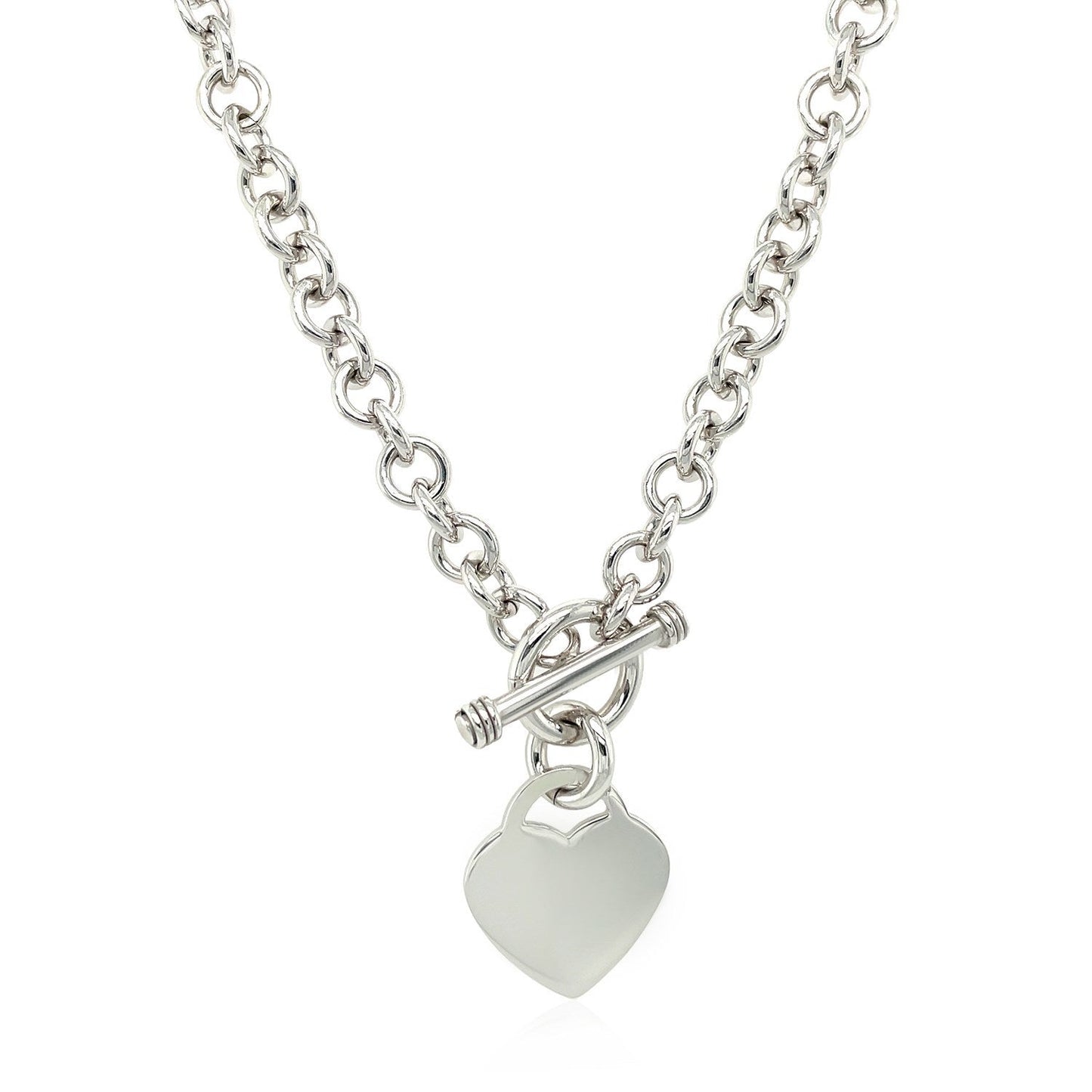 Collar de Cadena Rolo de Plata de Ley Baño de Rodio con Charm de Corazón