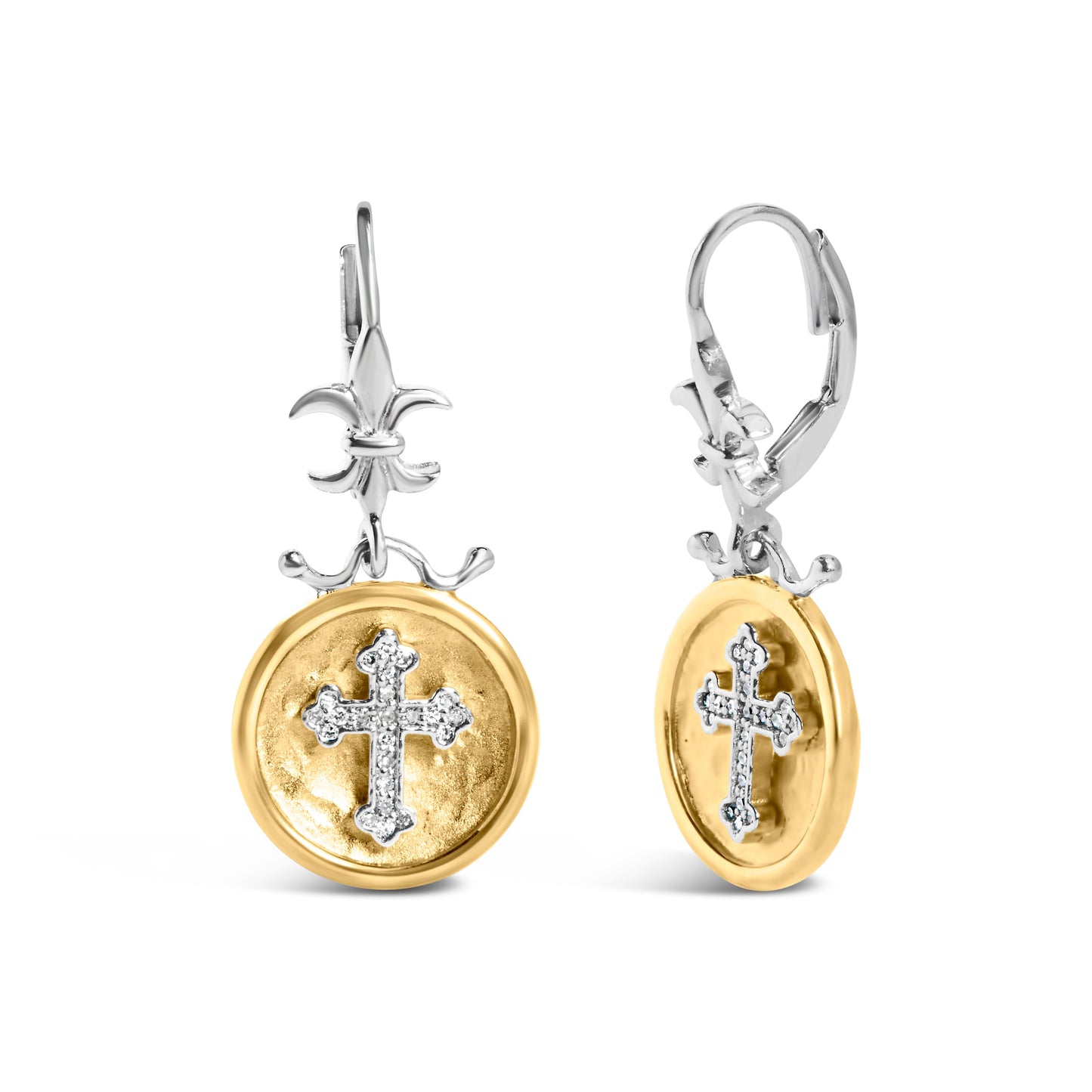 18K Gold Plated Sterling Silver Diamond Medallion Drop Earrings