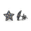 Boucles d'oreilles étoile en or blanc 18K plaqué rhodium noir avec diamants et saphirs bleus