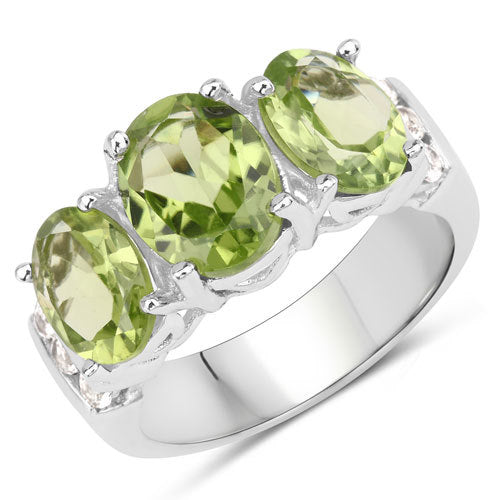 Anillo de Plata Esterlina con Peridoto y Topacio Blanco de 4.14 Quilates