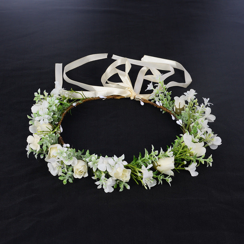 Spring flower wreath fresh simulation flower headdress green plants flowers wedding flower wreath - Korvel