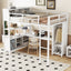 Metal loft bed with wardrobe and L-shaped desk, full-size loft bed with storage cabinet and shelf, white - Korvel
