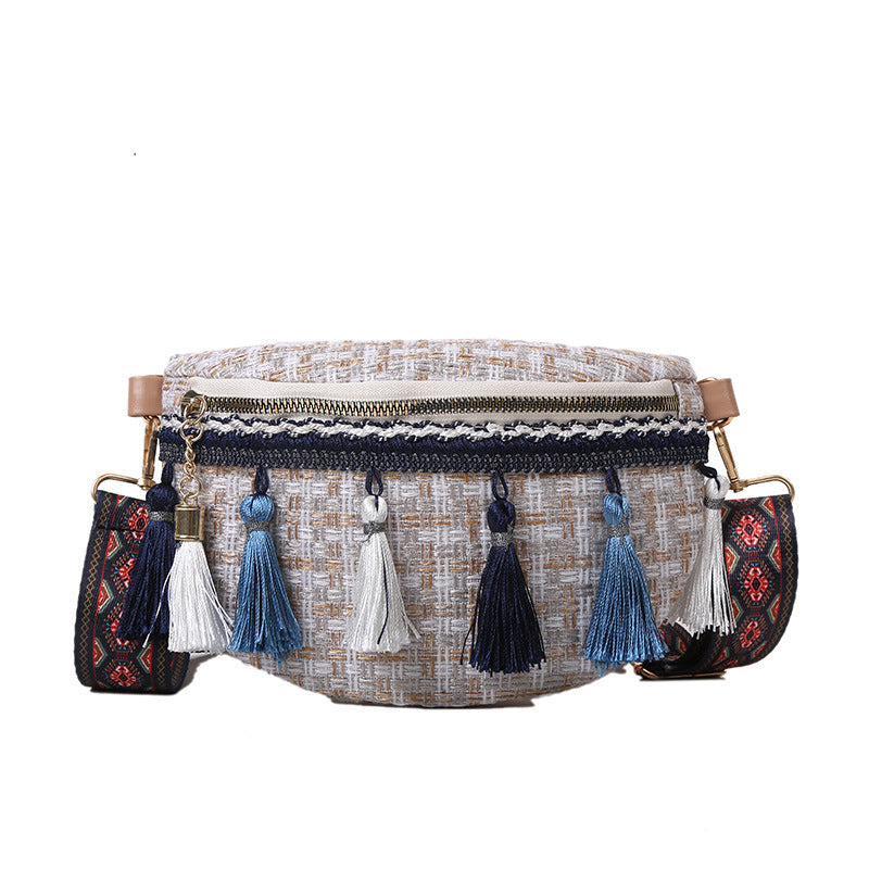 Bolso de Hombro Woven con Borlas para Viajes Casuales
