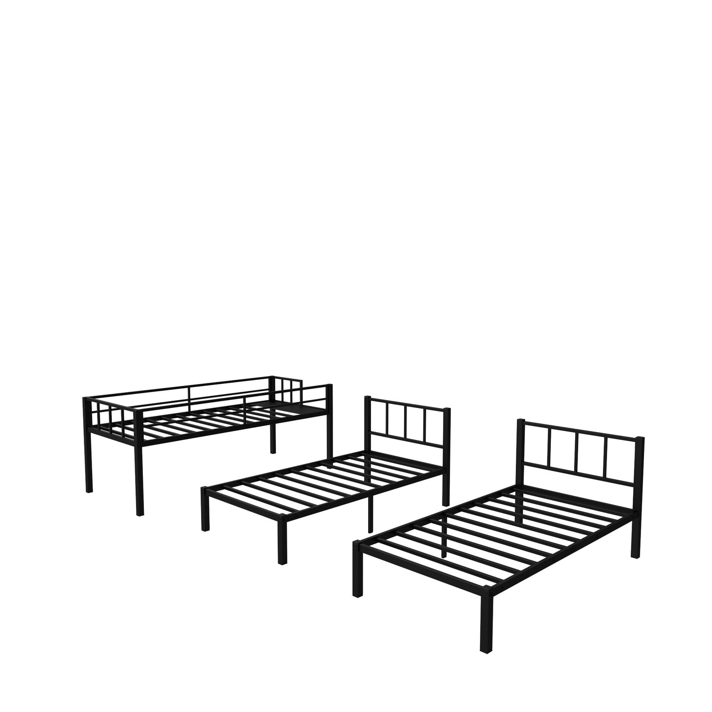 Twin over Twin & Twin Bunk Beds for 3, Twin XL over Twin & Twin Bunk Bed Metal Triple Bunk Bed, Black - Korvel