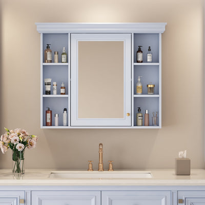 35'' x 28'' Blue Wall Mounted Bathroom Storage Cabinet with Mirror Door, Modern Bathroom Wall Cabinet with Mirror - Korvel