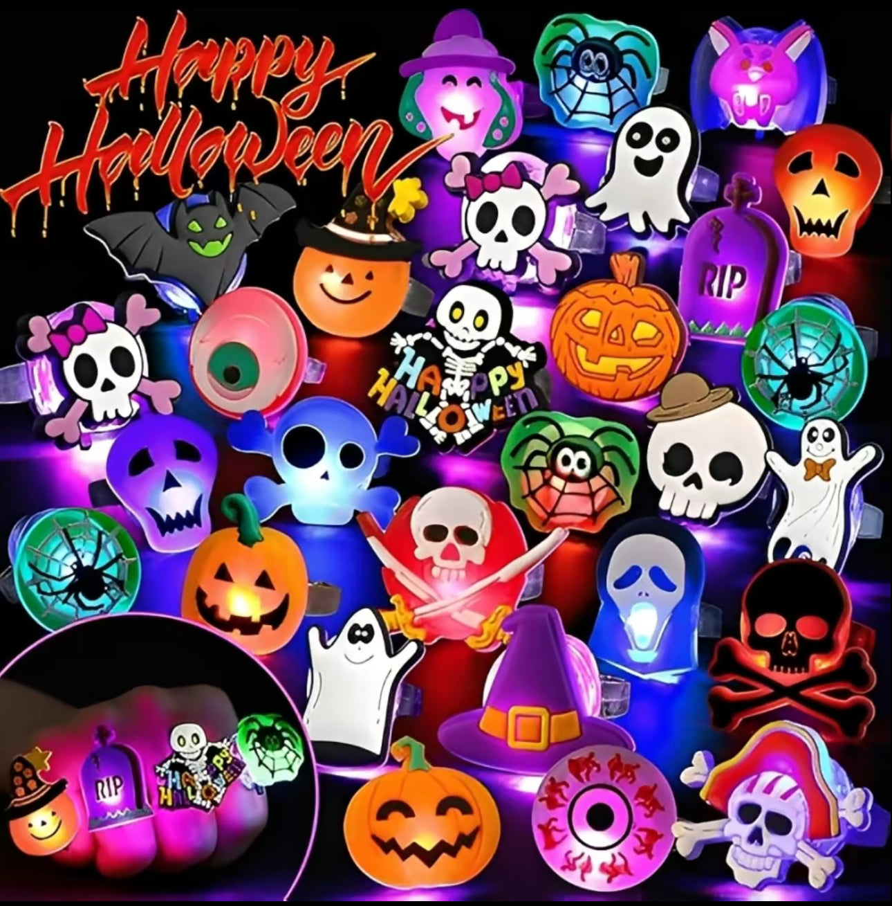 Bagues Halloween GlowFright - 50PCS Bagues LED Lumineuses