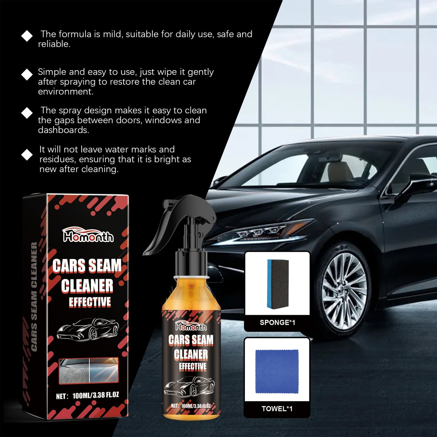 Car Water Stain Cleaner Car Stain Remover Polish Gentle Care Car Paint Gap Cleaning Spray - Korvel