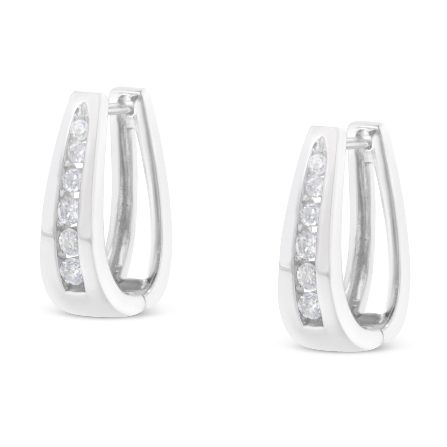 Boucles d'oreilles créoles en or blanc 14k avec diamants - 1/4 Cttw