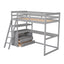 Twin Size Loft Bed with Desk and Shelves, Two Built-in Drawers, Gray - Korvel