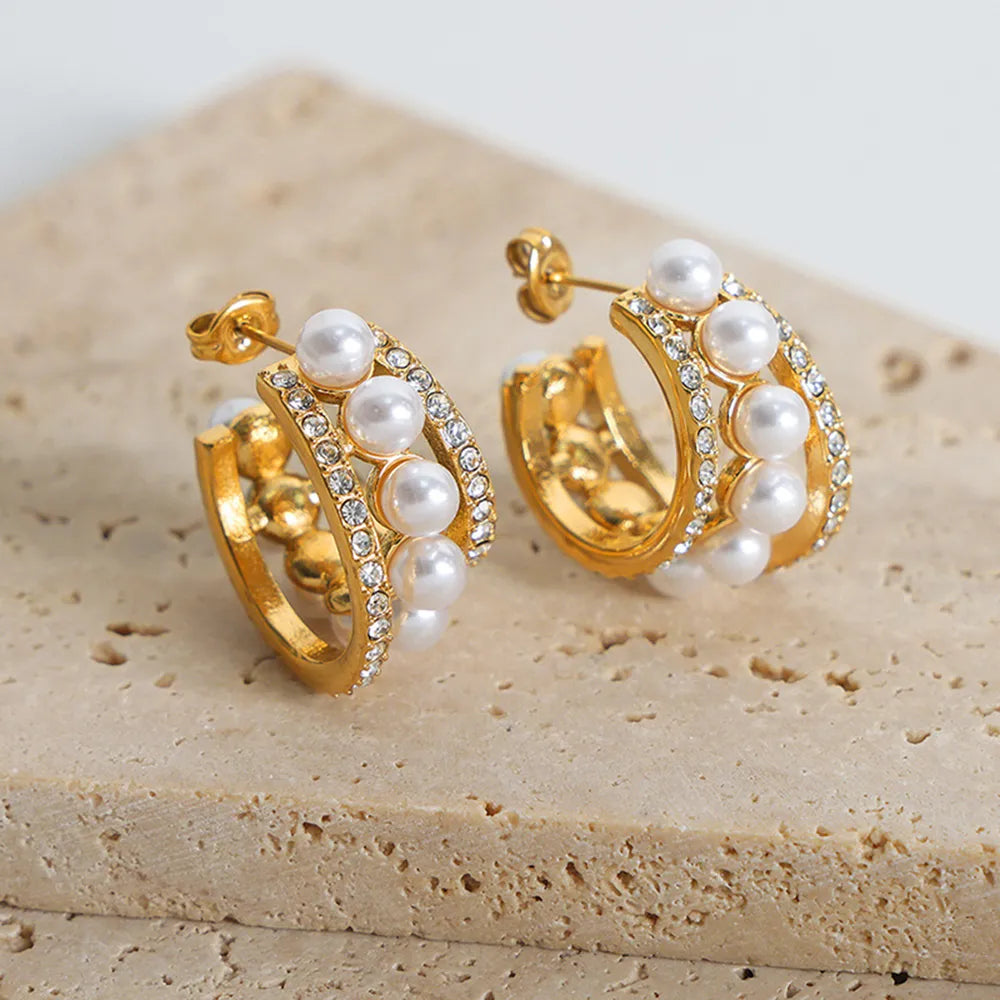 Pearl Titanium Steel C-Hoop Earrings - Korvel