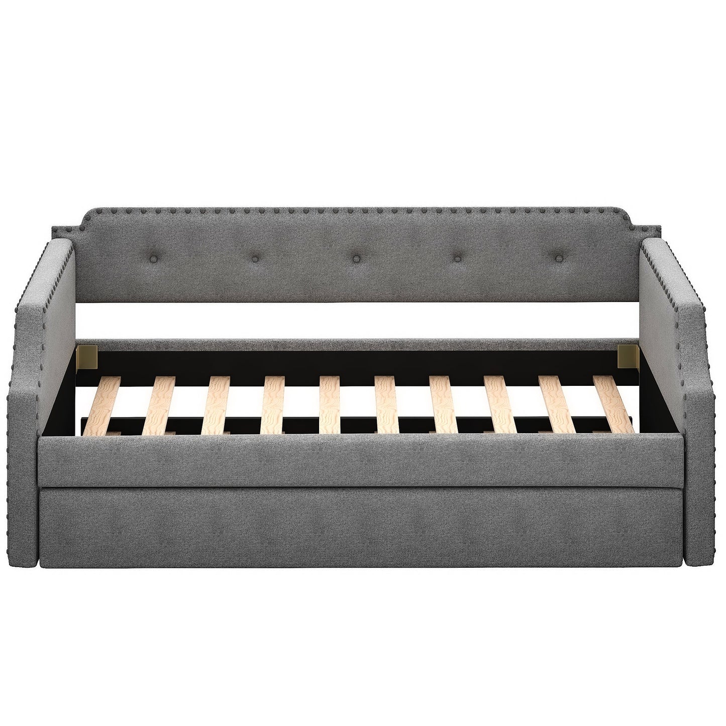 Upholstered Daybed with Trundle, Wood Slat Support,Upholstered Frame Sofa Bed   Twin Gray - Korvel