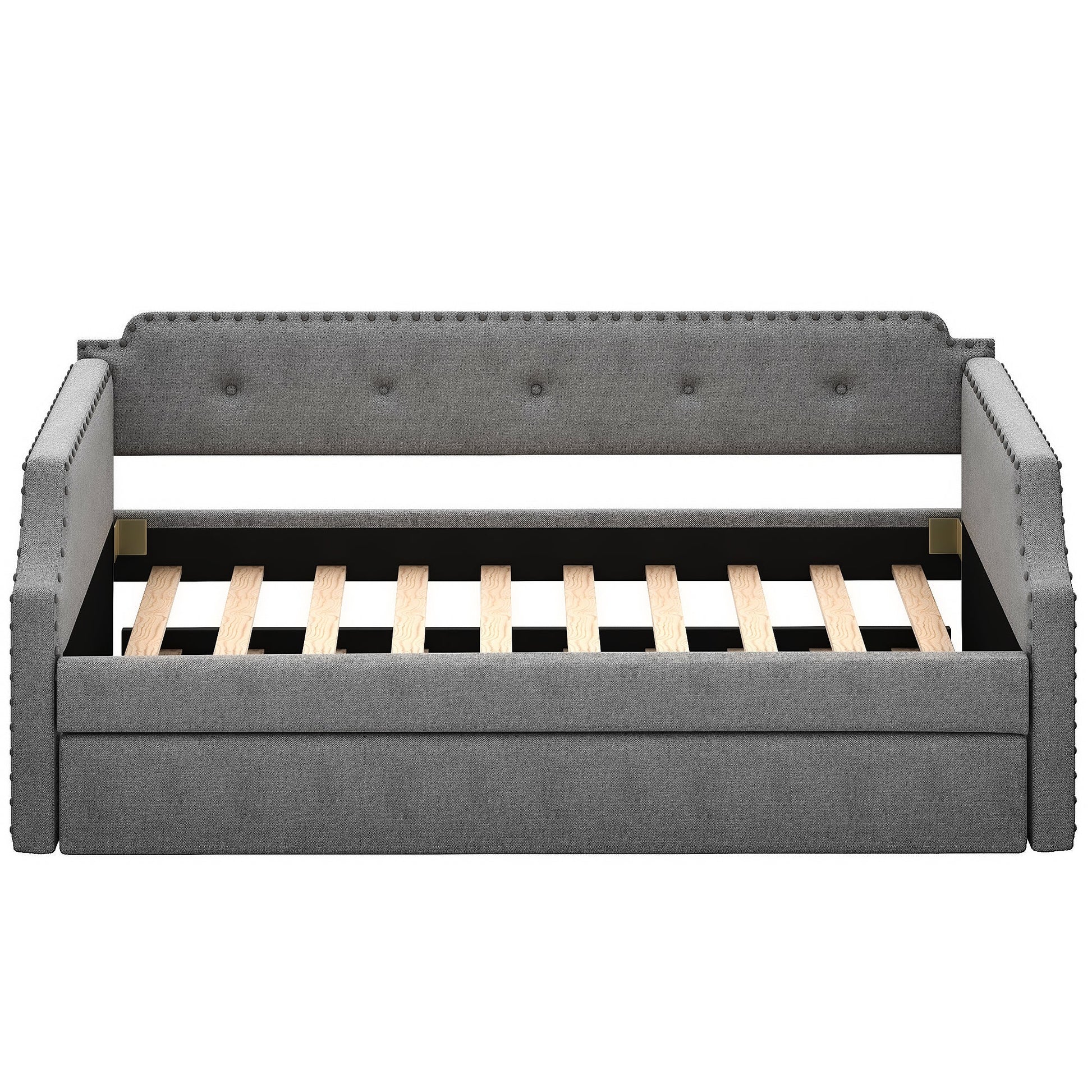 Upholstered Daybed with Trundle, Wood Slat Support,Upholstered Frame Sofa Bed   Twin Gray - Korvel