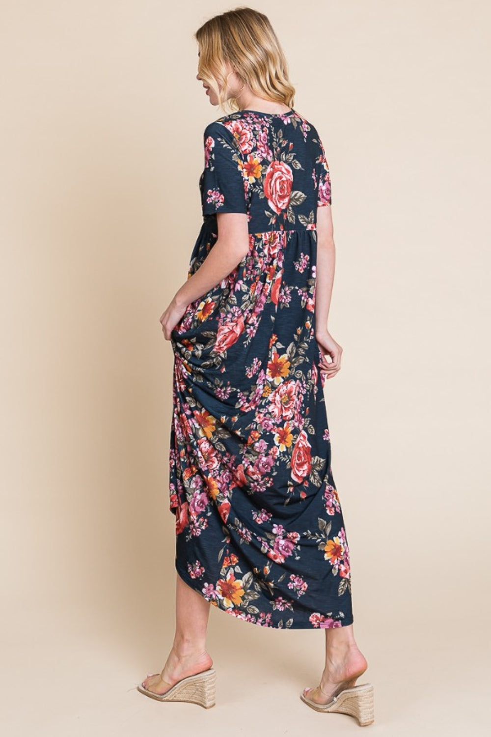 Floral Short Sleeve Maxi Dress - Elegant & Versatile