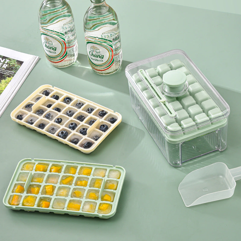Press Type Ice Cube Ice Box Refrigerator Ice Cube Artifact Silicone Mold With Cover Household Sealed Food Grade Ice Maker - Korvel